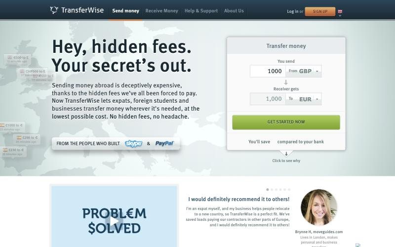 Landing page: transferwise.com, February 2014