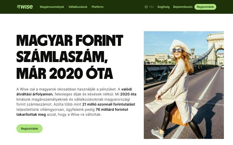 Landing page: wise.com/campaign/magyar-szamlaszam-2020-ota, October 2026