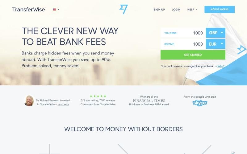 Landing page: transferwise.com/us, April 2015