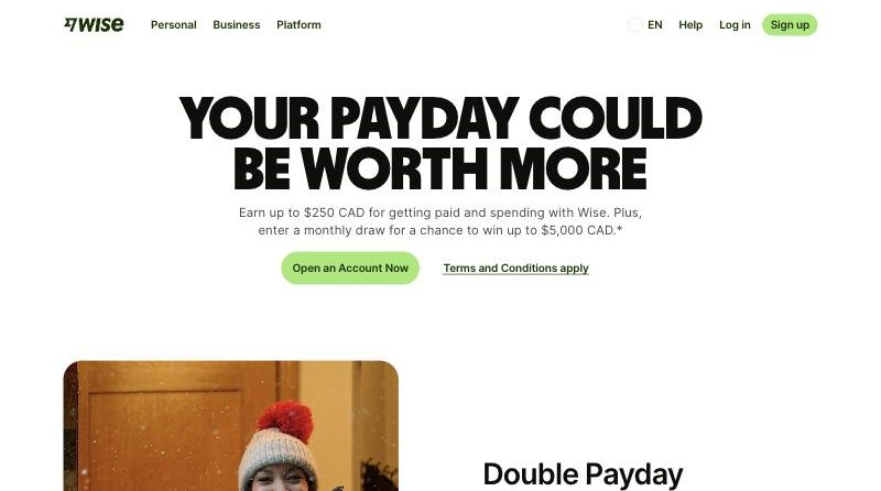 Landing page: wise.com/ca/feature/chequing-account-promotions, October 2026