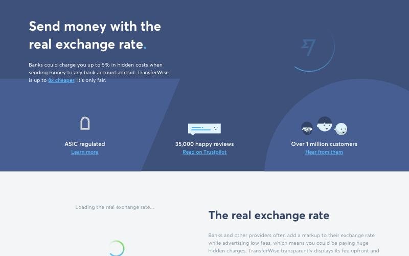 Landing page: transferwise.com/au, September 2017