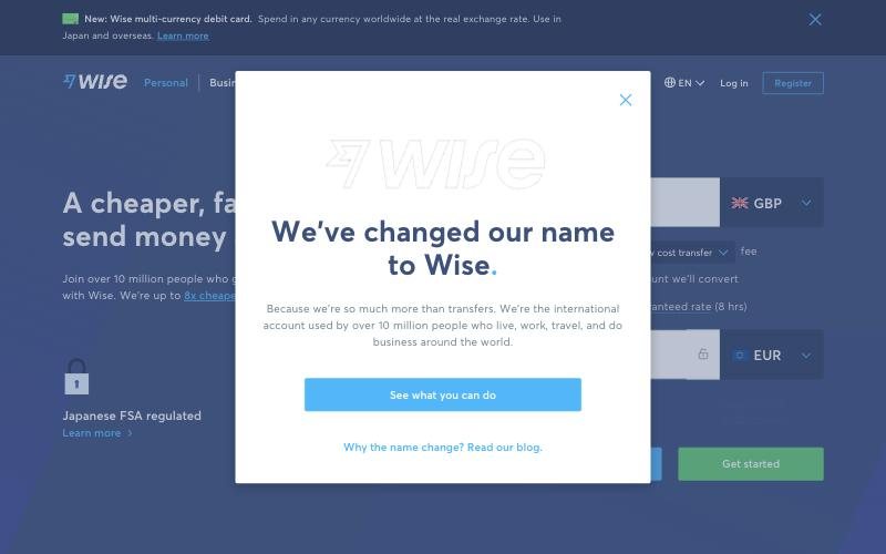 Landing page: wise.com/jp, March 2021