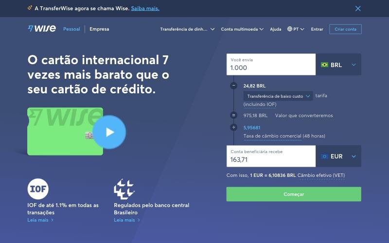 Landing page: wise.com/br, February 2022