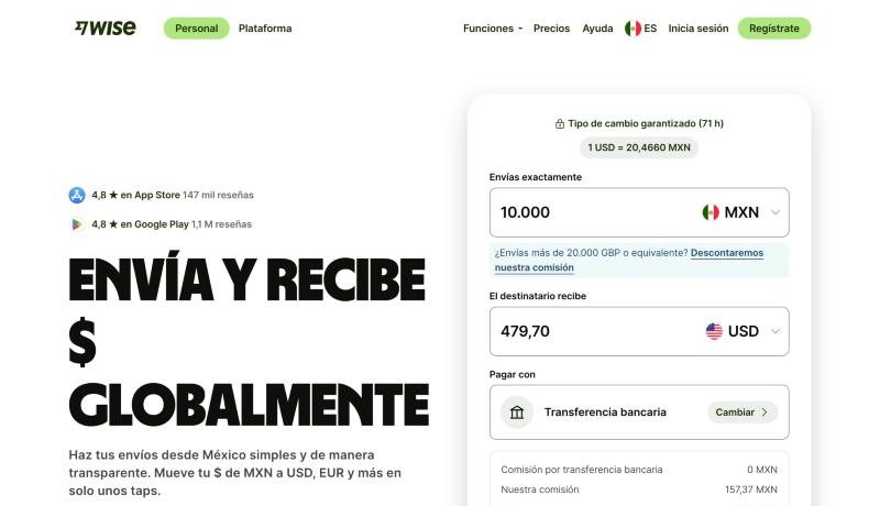 Landing page: wise.com/mx, February 2025