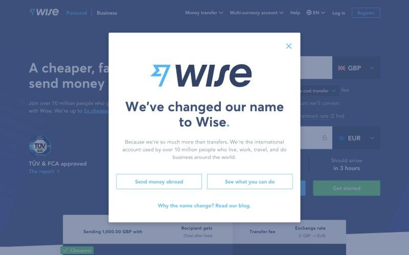 Landing page: wise.com/de, March 2021