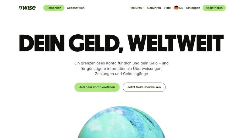 Landing page: wise.com/de, March 2023