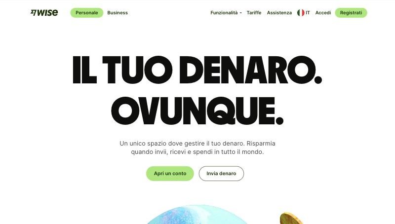 Landing page: wise.com/it, March 2023